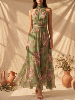 Leigh-Anne | Maxi Halter Floral Linen Dress