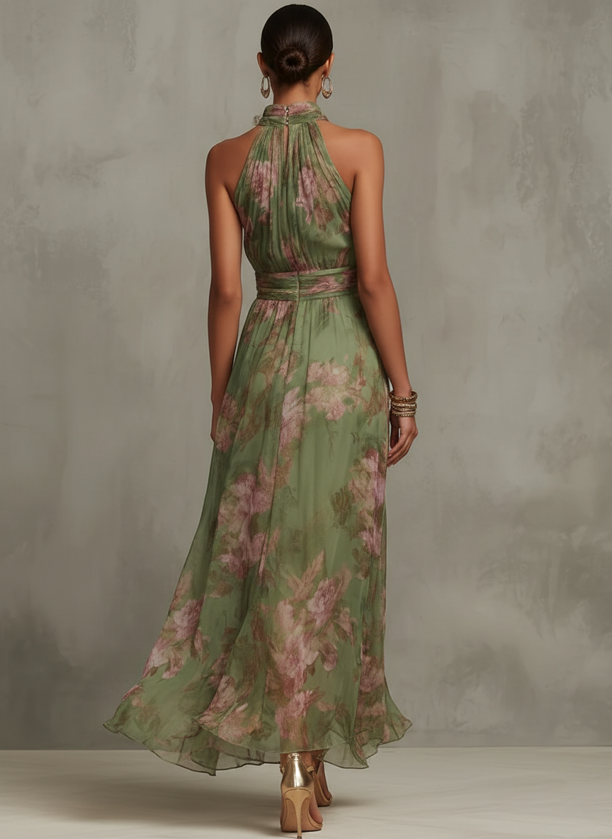 Leigh-Anne | Maxi Halter Floral Linen Dress