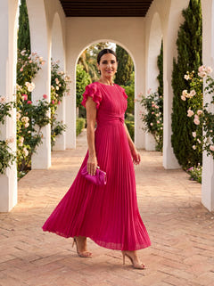 Robbie | Pleated Maxi Dress with Tied Waist