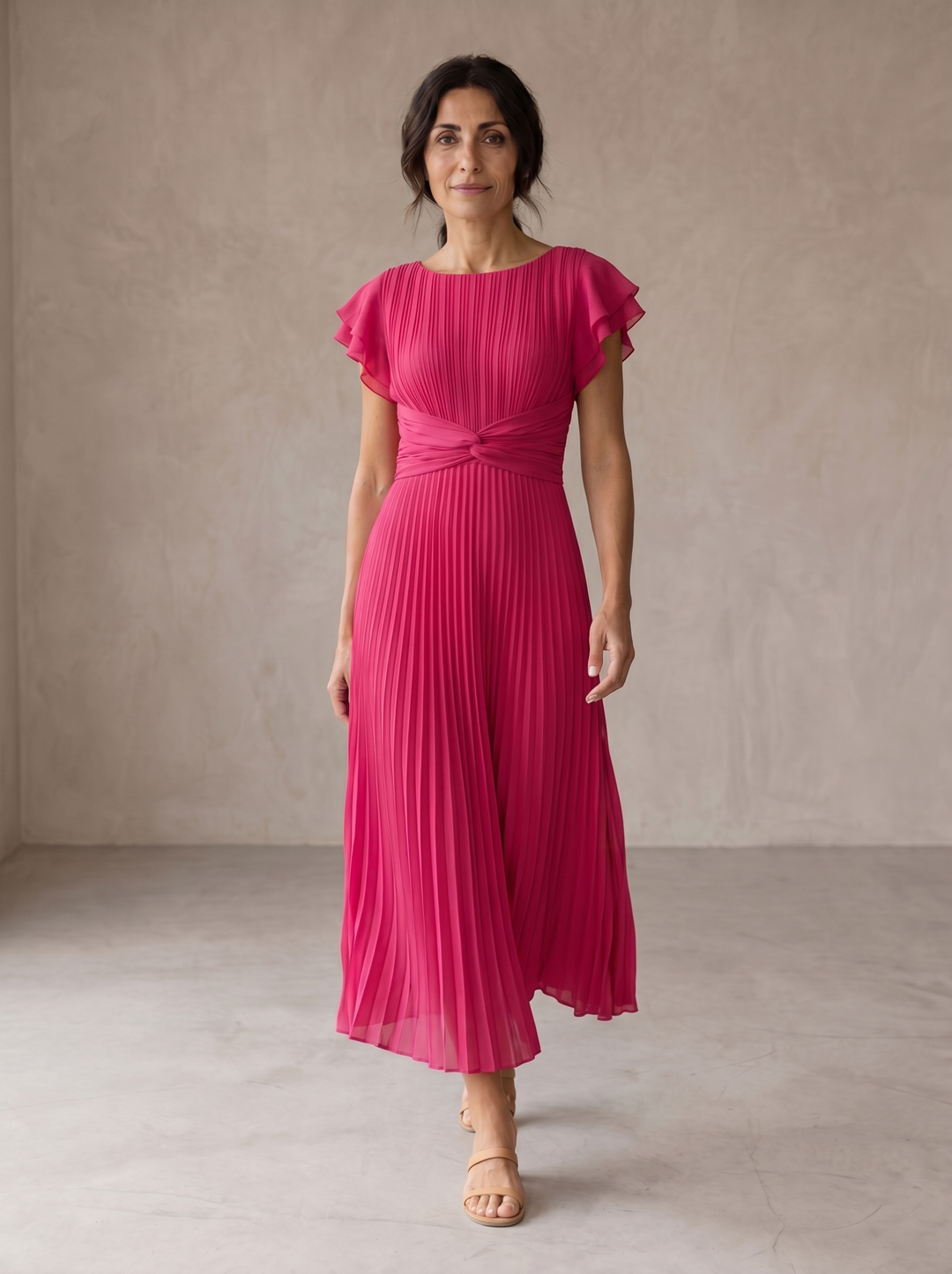 Robbie | Pleated Maxi Dress with Tied Waist