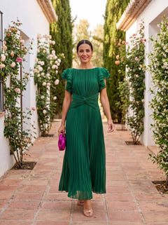 Robbie | Pleated Maxi Dress with Tied Waist