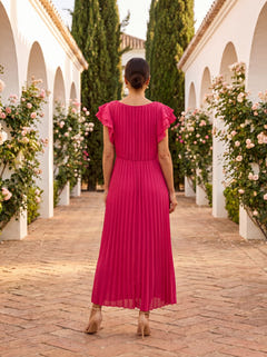 Robbie | Pleated Maxi Dress with Tied Waist