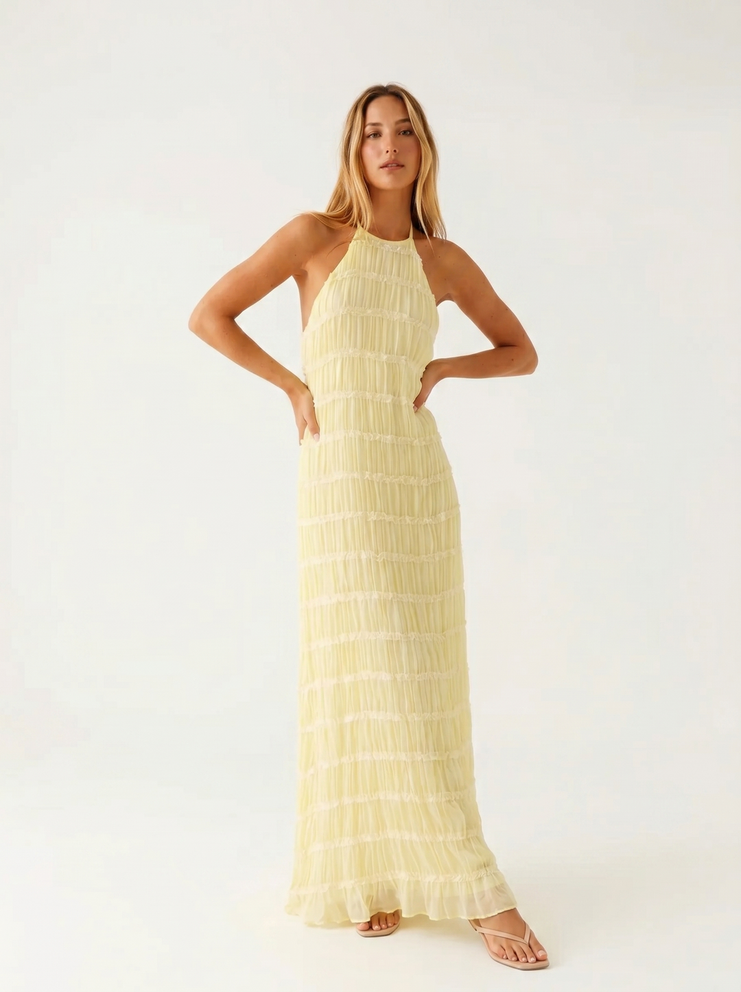 Mindy | Halter-Neck Tiered Maxi Dress