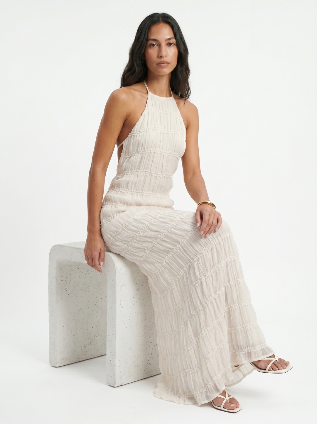 Mindy | Halter-Neck Tiered Maxi Dress