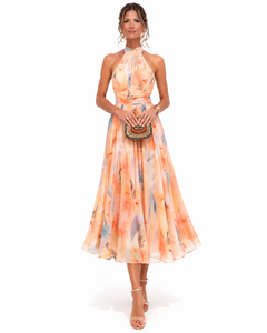 Tracey | Halter-Neck Watercolour Maxi Dress