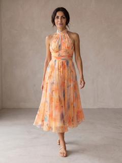Tracey | Halter-Neck Watercolour Maxi Dress