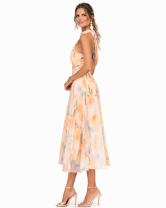 Tracey | Halter-Neck Watercolour Maxi Dress