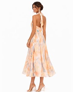 Tracey | Halter-Neck Watercolour Maxi Dress