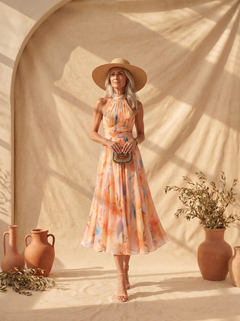 Tracey | Halter-Neck Watercolour Maxi Dress