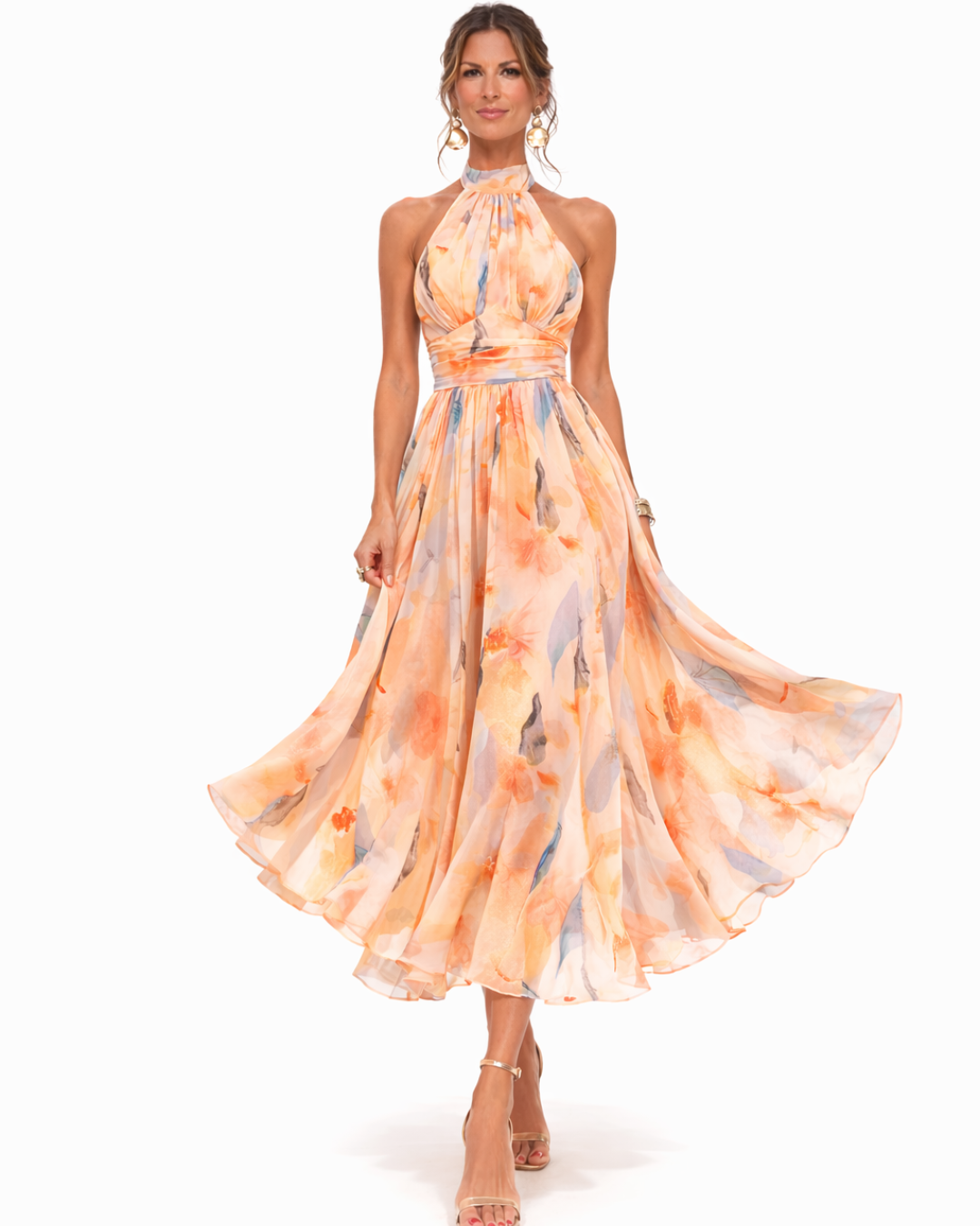 Tracey | Halter-Neck Watercolour Maxi Dress