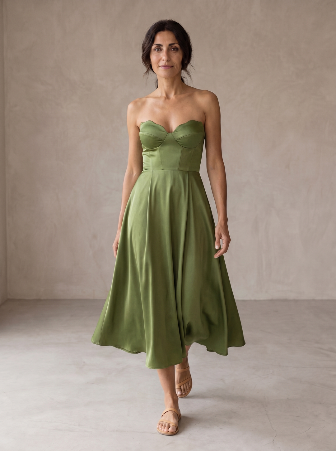 Delia | Strapless Silk Midi Dress