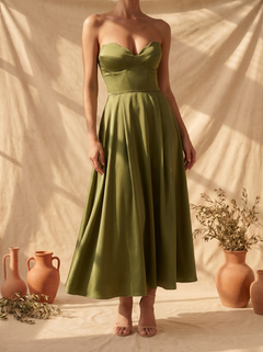 Delia | Strapless Silk Midi Dress