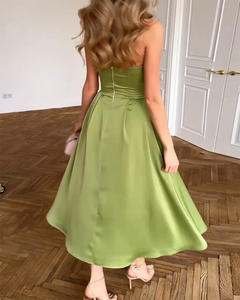 Delia | Strapless Silk Midi Dress