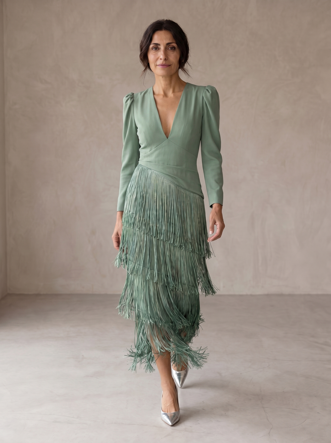 Mira | Fringe Sleeve Midi Dress