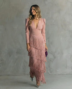 Mira | Fringe Sleeve Midi Dress