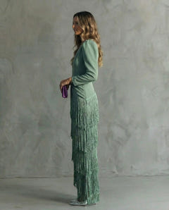 Mira | Fringe Sleeve Midi Dress