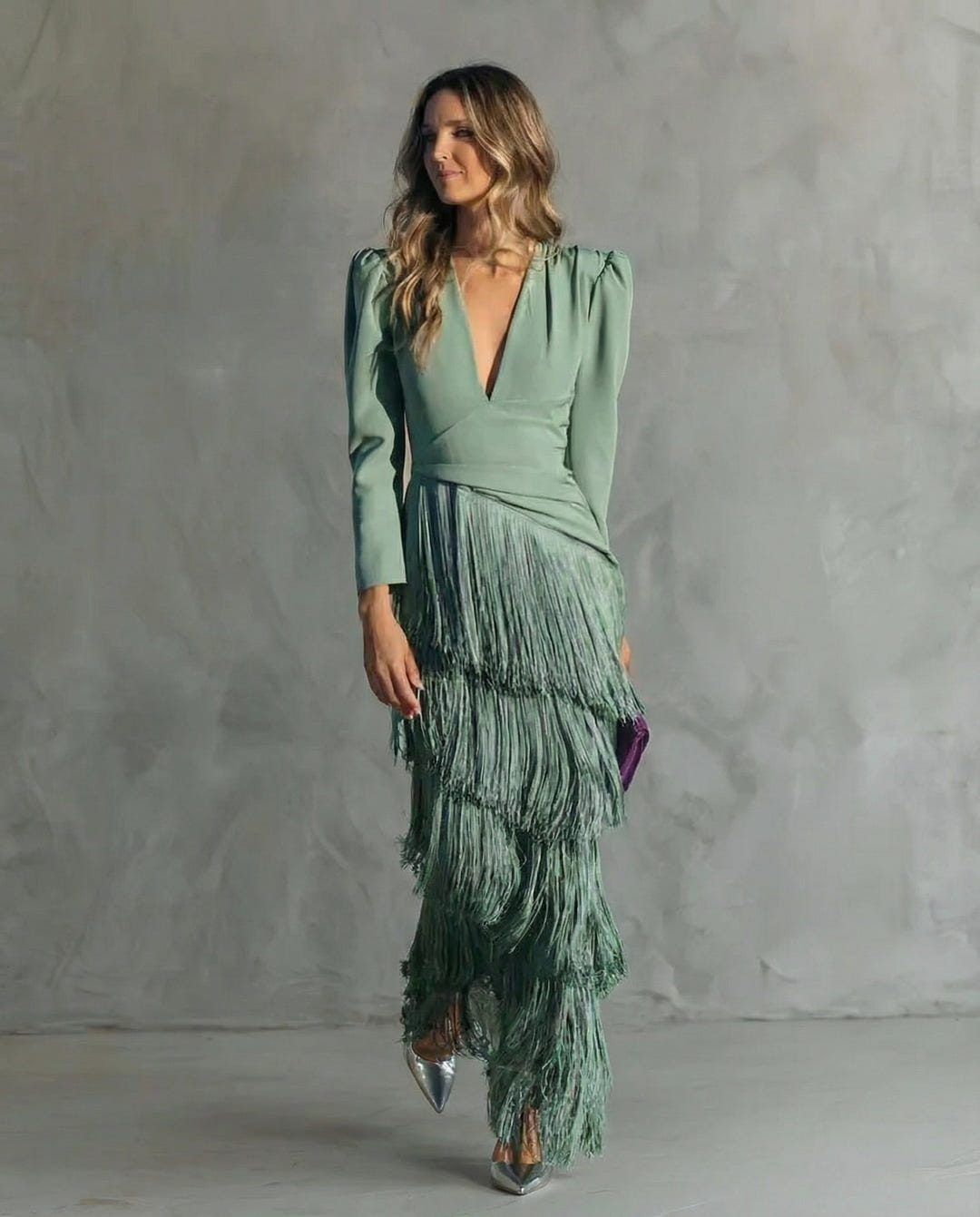 Mira | Fringe Sleeve Midi Dress