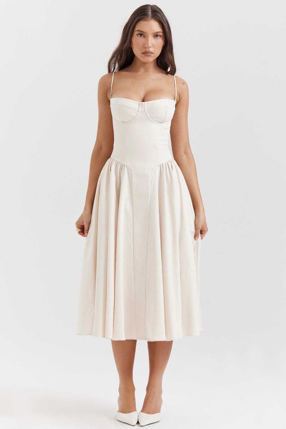 Ella | Corseted Midi Dress With Flowing Skirt