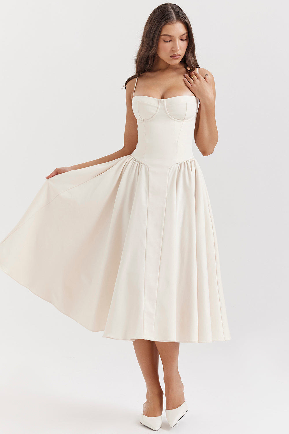 Ella | Corseted Midi Dress With Flowing Skirt