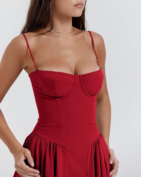 Ella | Corseted Midi Dress With Flowing Skirt