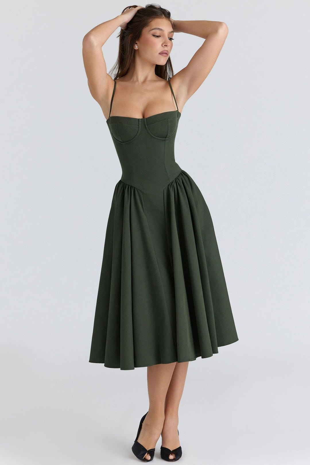 Ella | Corseted Midi Dress With Flowing Skirt
