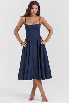 Ella | Corseted Midi Dress With Flowing Skirt