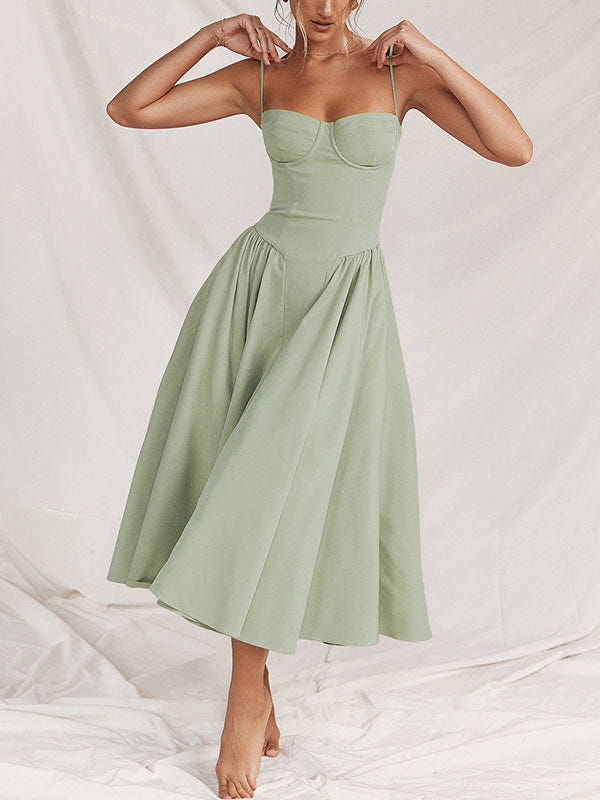 Ella | Corseted Midi Dress With Flowing Skirt