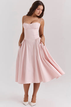 Ella | Corseted Midi Dress With Flowing Skirt