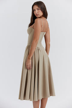 Ella | Corseted Midi Dress With Flowing Skirt