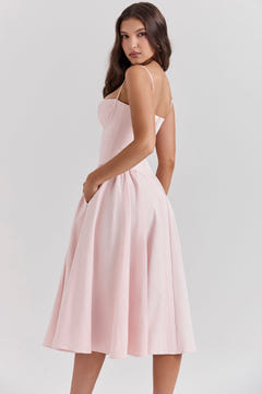 Ella | Corseted Midi Dress With Flowing Skirt
