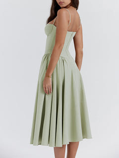 Ella | Corseted Midi Dress With Flowing Skirt