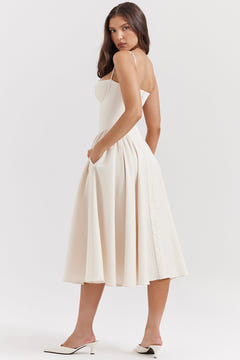 Ella | Corseted Midi Dress With Flowing Skirt