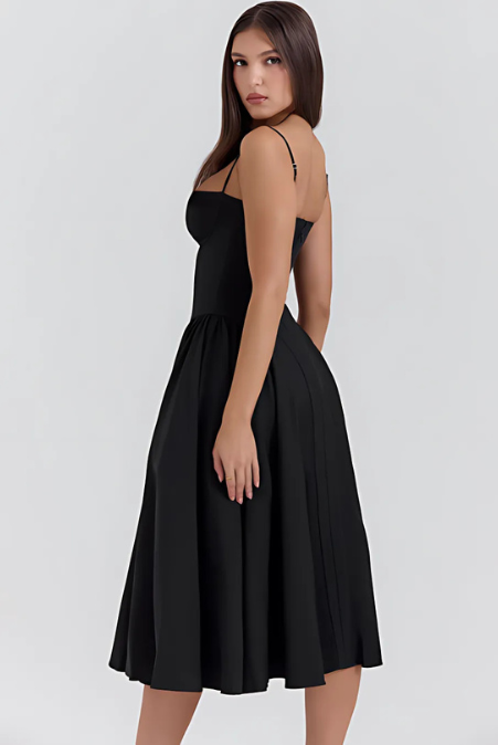 Ella | Corseted Midi Dress With Flowing Skirt