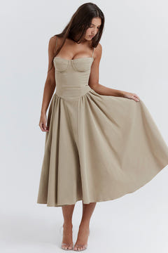 Ella | Corseted Midi Dress With Flowing Skirt