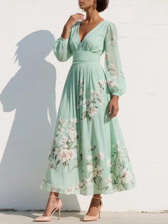 Daryl | Light Green Floral Midi Dress