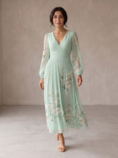 Daryl | Light Green Floral Midi Dress