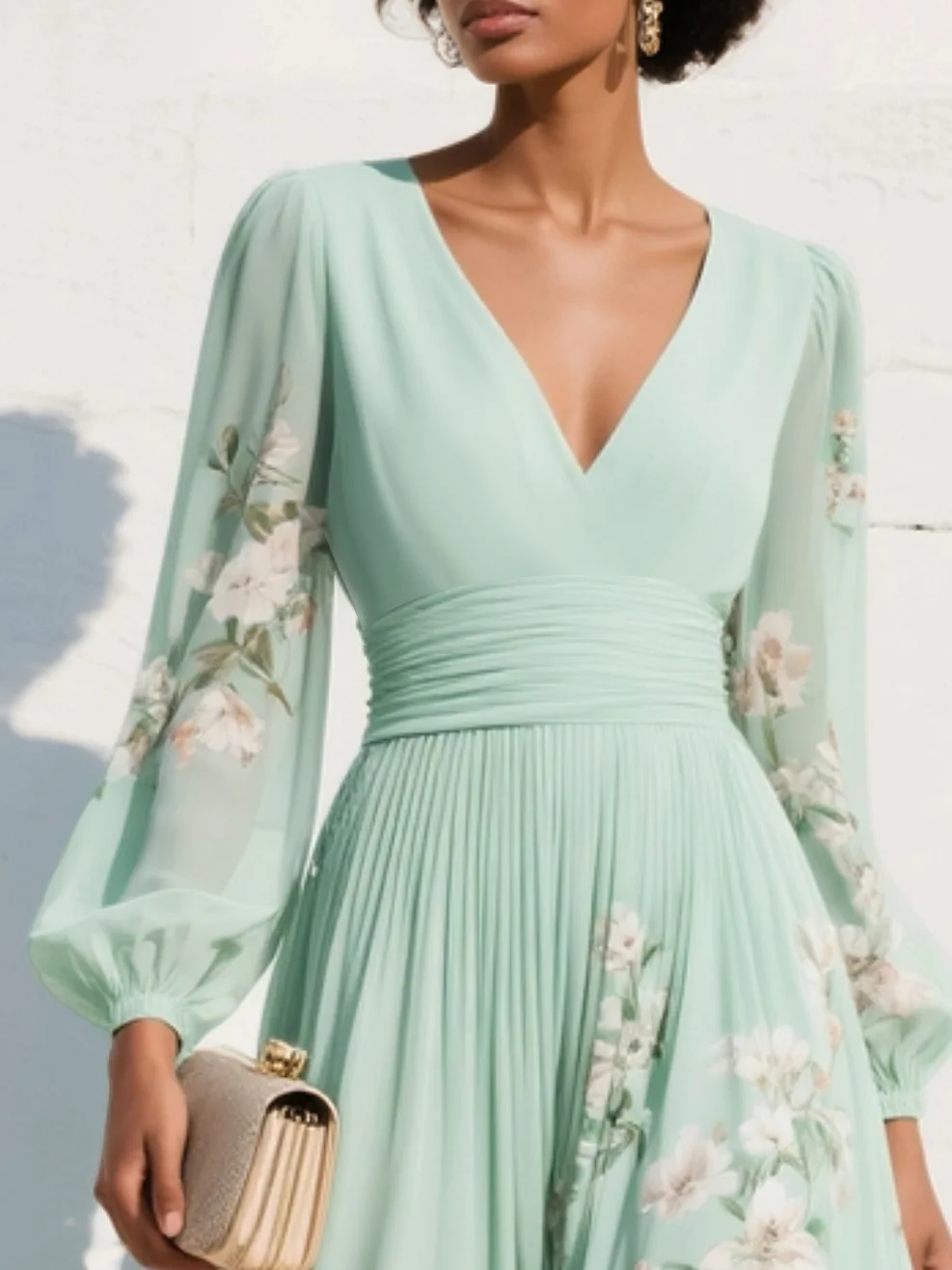 Daryl | Light Green Floral Midi Dress