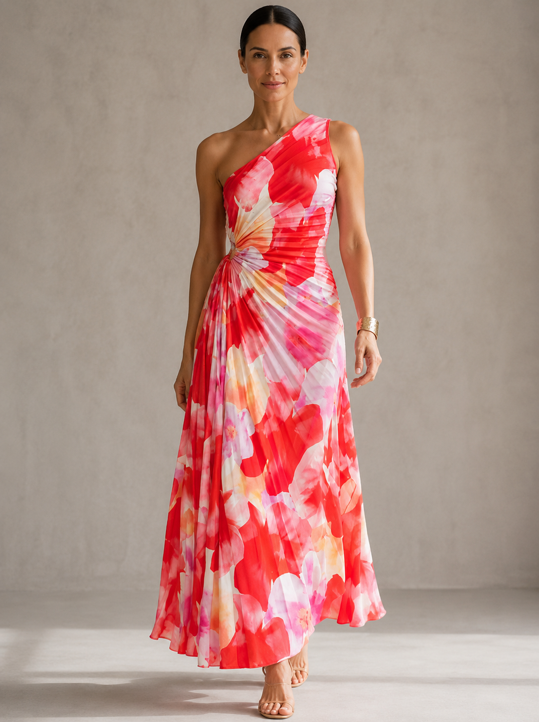 Ellis | Pleated One-Shoulder Maxi Dress