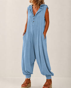 Rae | Casual Hooded Harem Jumpsuit – Sky Blue