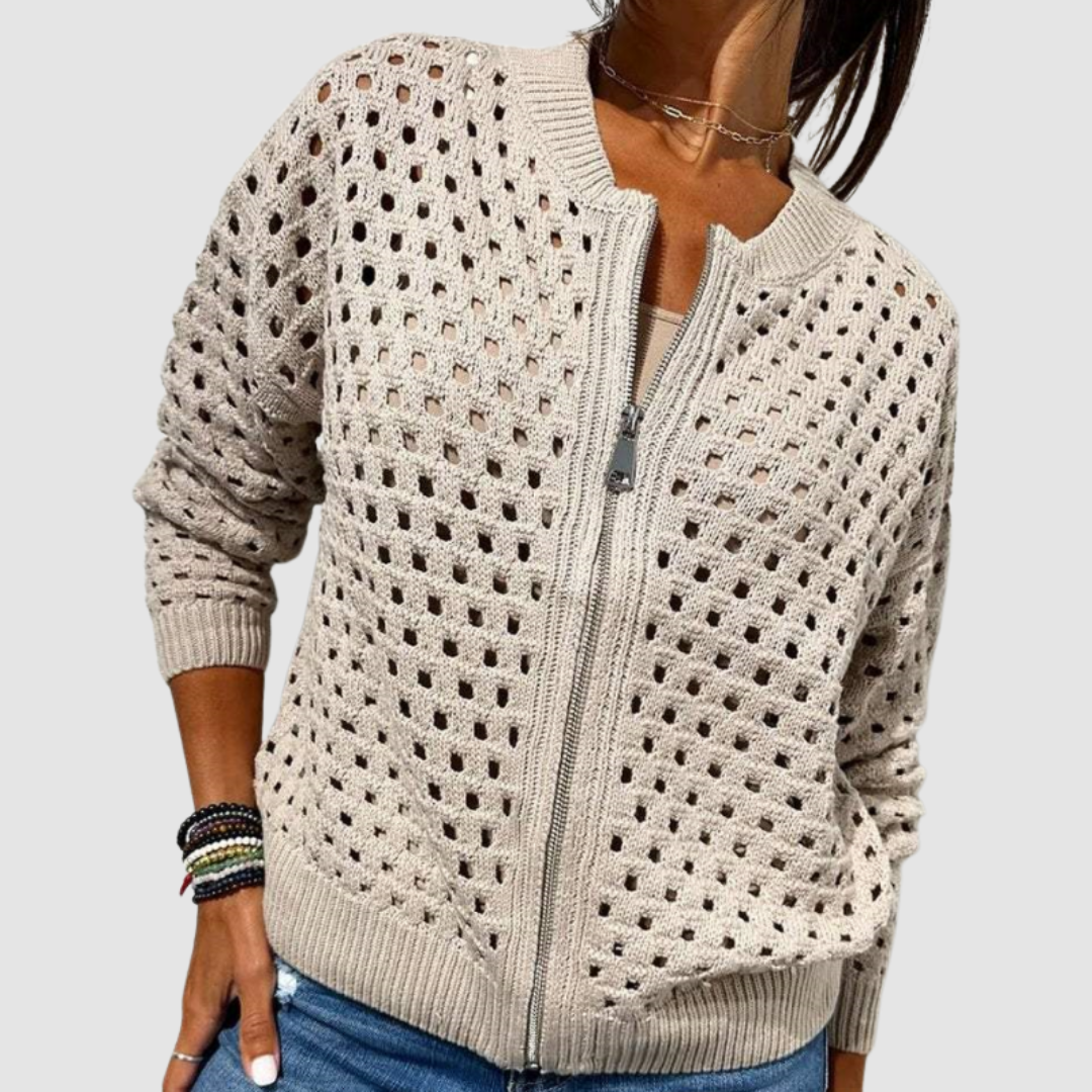 Roselyn | Hollow-Knit Zip Cardigan