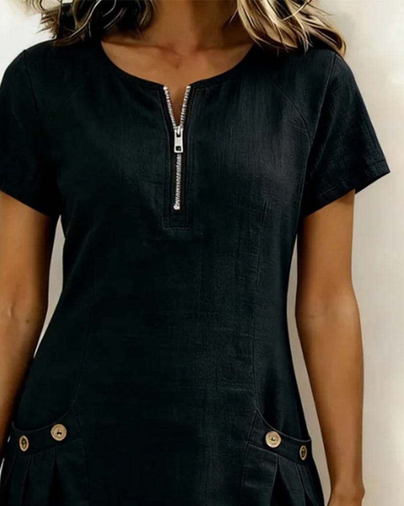 Noeleen | Cotton Zip-Pocket Dress