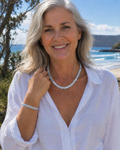 Neve | Rhinestone Fish-Tail Necklace & Bracelet Set on Bruny Island, Silver colourway