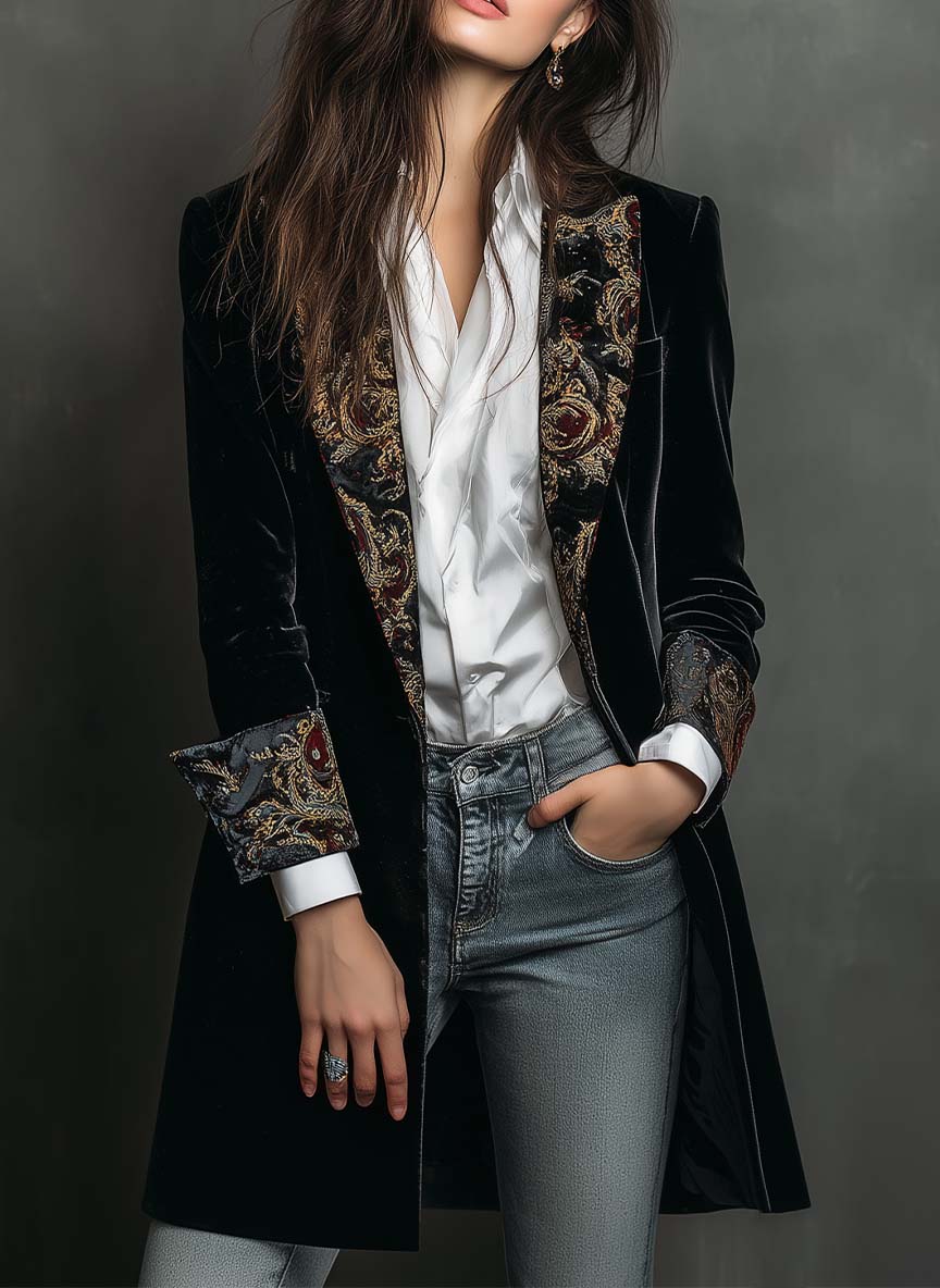 Krystal | Baroque-Trim Tailored Blazer
