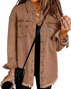 Hetty | Frayed-Hem Denim Shirt Jacket – Tan