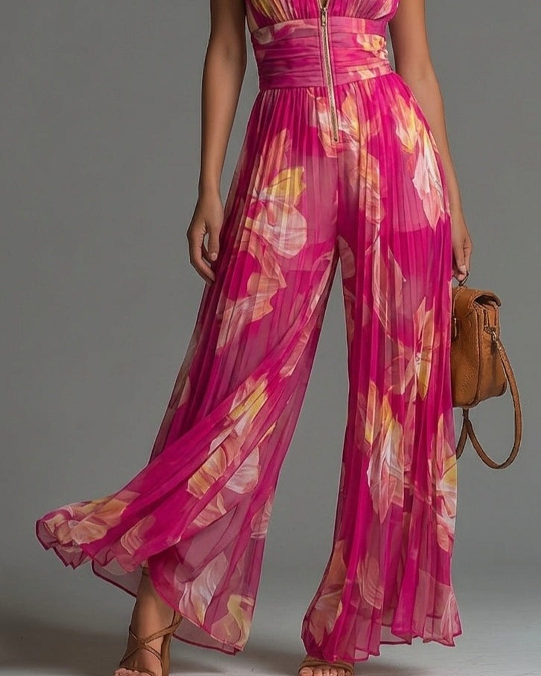 Vivi | Pleated Floral Halter Jumpsuit