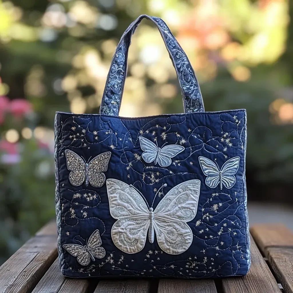Nola | Silver Butterfly Tote Bag