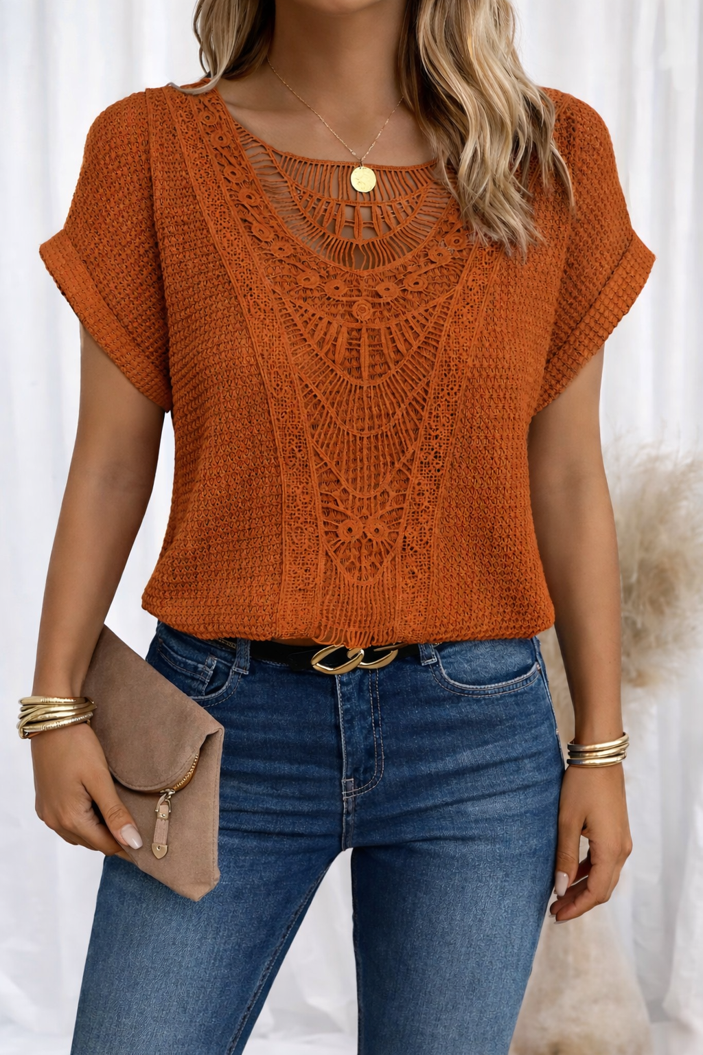 Skyler | Crochet-Trim Round-Neck Top