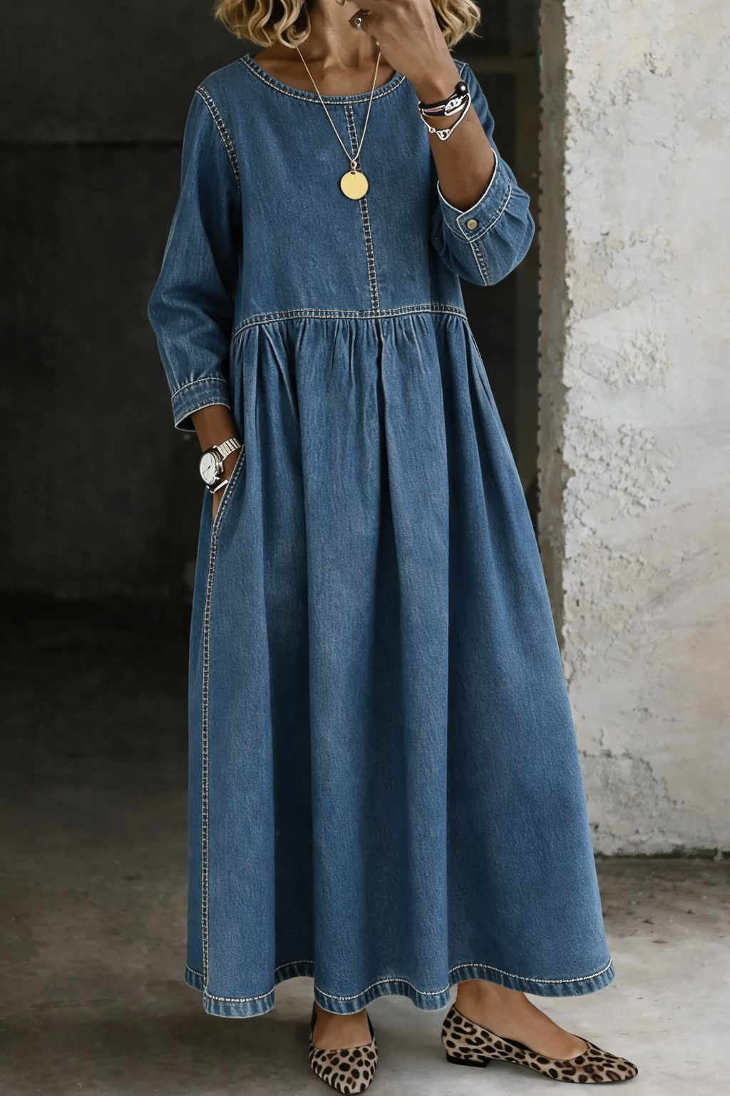 Edith | Vintage Denim Maxi Dress