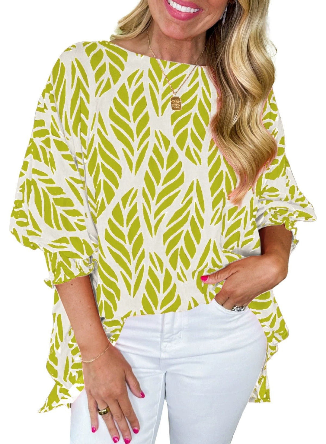 Grace | Puff Sleeve Leaf Print Blouse