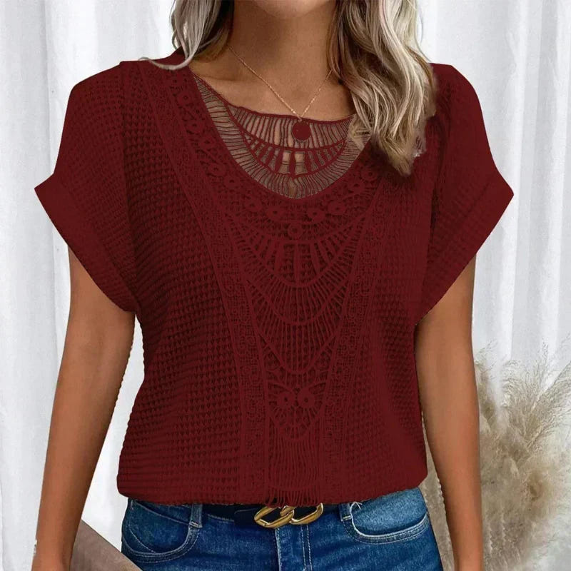 Skyler | Crochet-Trim Round-Neck Top